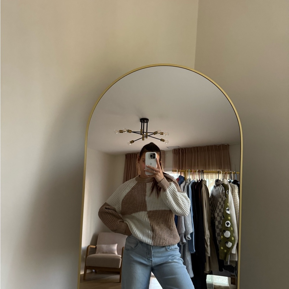 Mango Checkered Beige and Brown Sweater